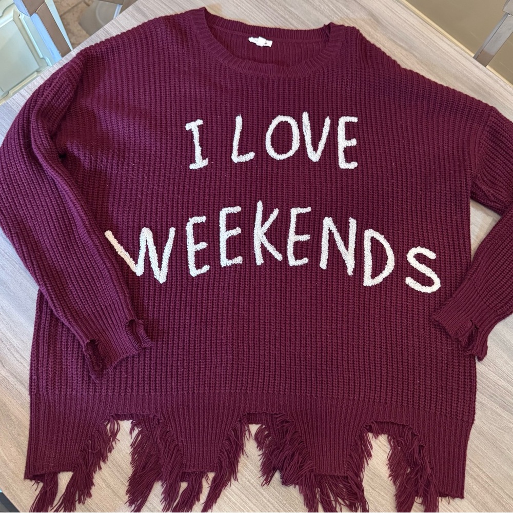 Chic Burgundy I Love Weekends Sweater- 2x